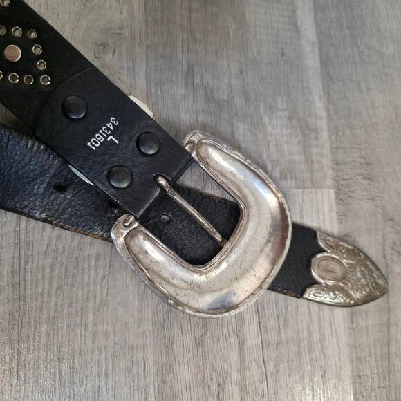 VNT Leather Western Bling Belt Cowgirl Silver Buckle Studded Large Statement main image 8